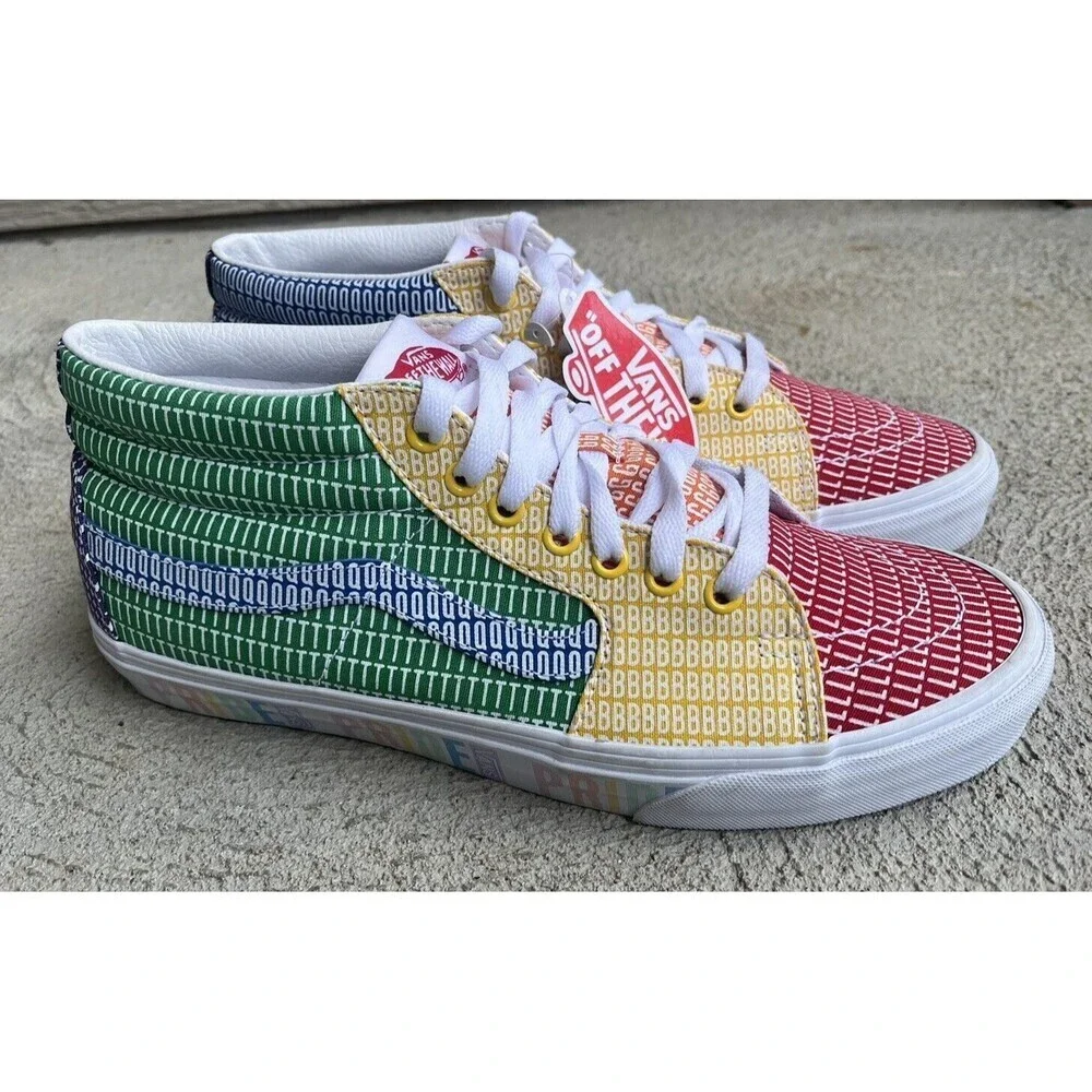 New! Vans Sk8 Mid Pride Multicolor/White Skate Shoes - Men's 10.5 Women's 12